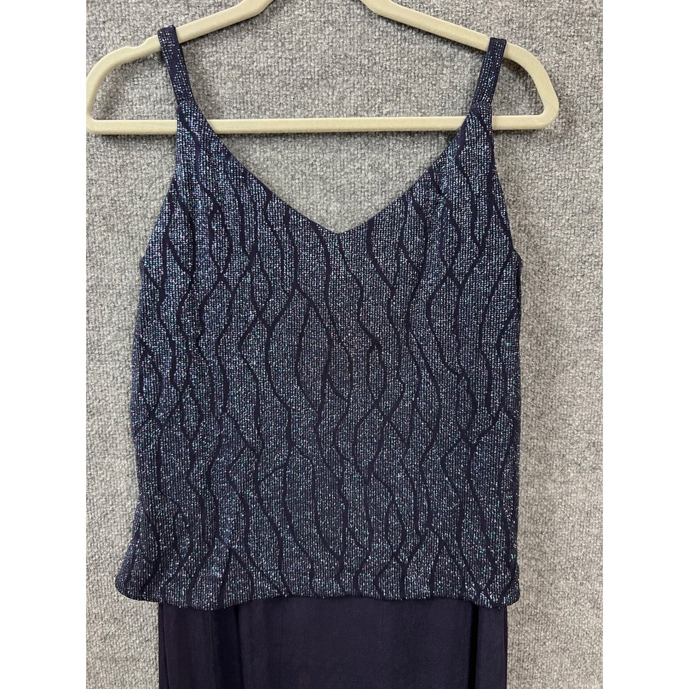 Alex Evenings Womens Navy Blue Glitter Popover Maxi Dress Size 14 Formal Gown - Picture 3 of 10